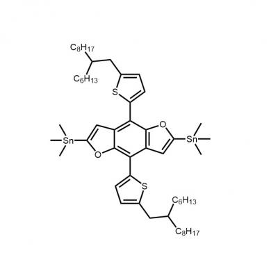 CAS   2892442-46-3     	(4,8-Bis(5-(2-hexyldecyl)thiophen-2-yl)benzo[1,2-b:4,5-b']difuran-2,6-diyl)bis(trimethylstannane)