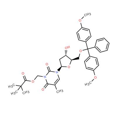 CAS    913697-71-9   Thymidine, 5'-O-[bis(4-methoxyphenyl)phenylmethyl]-3-[(2,2-dimethyl-1-oxopropoxy)methyl]- (9CI)