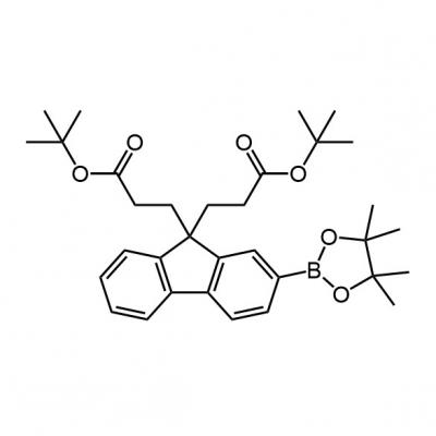 CAS   	1067250-02-5     	9H-Fluorene-9,9-dipropanoic acid, 2-(4,4,5,5-tetramethyl-1,3,2-dioxaborolan-2-yl)-, 9,9-bis(1,1-dimethylethyl) ester