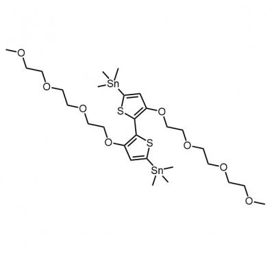 CAS   1636120-19-8      Stannane, 1,1'-[3,3'-bis[2-[2-(2-methoxyethoxy)ethoxy]ethoxy][2,2'-bithiophene]-5,5'-diyl]bis[1,1,1-trimethyl-