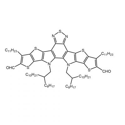 CAS     2599837-57-5      	Dithieno[2'',3'':4',5']thieno[2',3':4,5]pyrrolo[3,2-e:2',3'-g][2,1,3]benzothiadiazole-2,10-dicarboxaldehyde, 12,13-dihydro-12,13-bis(2-octyldodecyl)-3,9-diundecyl-