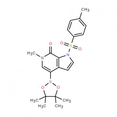 CAS   1445993-89-4   	6-methyl-4-(4,4,5,5-tetramethyl-1,3,2-dioxaborolan-2-yl)-1-tosyl-1H-pyrrolo[2,3-c]pyridin-7(6H)-one