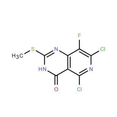 CAS   2763157-90-8     Pyrido[4,3-d]pyrimidin-4(3H)-one, 5,7-dichloro-8-fluoro-2-(methylthio)-
