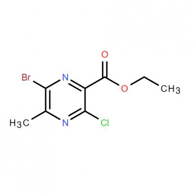 CAS   2091009-80-0    2-Pyrazinecarboxylic acid, 6-bromo-3-chloro-5-methyl-, ethyl ester
