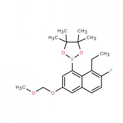 CAS   2621932-48-5      2-(8-ethyl-7-fluoro-3-(methoxymethoxy)naphthalen-1-yl)-4,4,5,5-tetramethyl-1,3,2-dioxaborolane