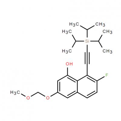 CAS   2621932-35-0     1-Naphthalenol, 7-fluoro-3-(methoxymethoxy)-8-[2-[tris(1-methylethyl)silyl]ethynyl]-