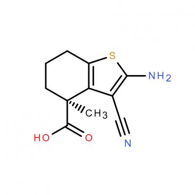 CAS  2749963-99-1     Benzo[b]thiophene-4-carboxylic acid, 2-amino-3-cyano-4,5,6,7-tetrahydro-4-methyl-, (4S)-