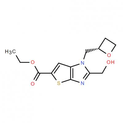 CAS   2755653-54-2     1H-Thieno[2,3-d]imidazole-5-carboxylic acid, 2-(hydroxymethyl)-1-[(2S)-2-oxetanylmethyl]-, ethyl ester