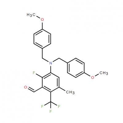 CAS    2706637-94-5    Benzaldehyde, 3-[bis[(4-methoxyphenyl)methyl]amino]-2-fluoro-5-methyl-6-(trifluoromethyl)-
