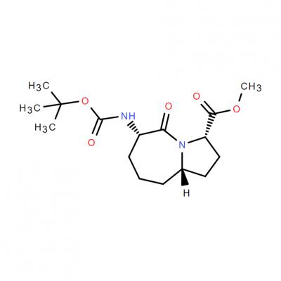 CAS   328974-84-1   1H-Pyrrolo[1,2-a]azepine-3-carboxylic acid, 6-[[(1,1-dimethylethoxy)carbonyl]amino]octahydro-5-oxo-, methyl ester, (3S,6S,9aS)-