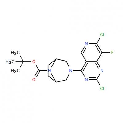 CAS    2454397-98-7    3,8-Diazabicyclo[3.2.1]octane-8-carboxylic acid, 3-(2,7-dichloro-8-fluoropyrido[4,3-d]pyrimidin-4-yl)-, 1,1-dimethylethyl ester