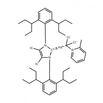 CAS    1612891-29-8    Palladium, [1,3-bis[2,6-bis(1-ethylpropyl)phenyl]-4,5-dichloro-1,3-dihydro-2H-imidazol-2-ylidene]dichloro(2-methylpyridine)-, (SP-4-1)-