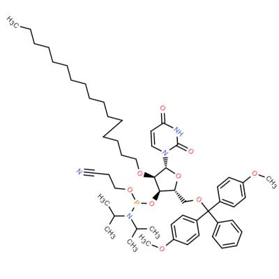 CAS    2382942-83-6      Uridine, 5'-O-[bis(4-methoxyphenyl)phenylmethyl]-2'-O-hexadecyl-, 3'-[2-cyanoethyl N,N-bis(1-