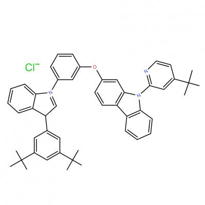 CAS      2307700-27-0      3-(3-((9-(4-(tert-butyl)pyridin-2-yl)-9H-carbazol-2-yl)oxy)phenyl)-1-(3,5-di-tert-butylphenyl)-1H-benzo[d]imidazol-3-ium chloride