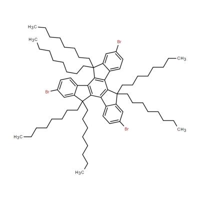 CAS    1379471-09-6     5H-Tribenzo[a,f,k]trindene, 2,7,12-tribromo-10,15-dihydro-5,5,10,10,15,15-hexaoctyl-