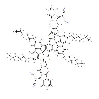 CAS    1664293-06-4     2,2'-[[6,6,12,12-tetrakis(4-hexylphenyl)-s-indacenodithieno[3,2-b]thiophene]methylidyne(3-oxo-1H-indene-2,1(3H)-diylidene)]]bis(propanedinitrile)
