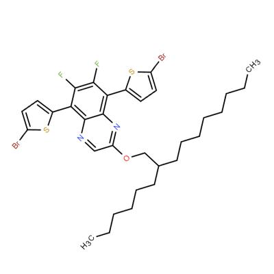 CAS    2728678-37-1   Quinoxaline, 5,8-bis(5-bromo-2-thienyl)-6,7-difluoro-2-[(2-hexyldecyl)oxy]-