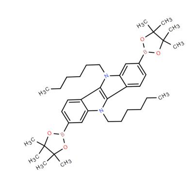 CAS   2057469-39-1    OC1051, 5,10-Dihexyl-2,7-bis(4,4,5,5-tetramethyl-1,3,2-dioxaborolan-2-yl)-5,10-dihydroindolo[3,2-b]indole