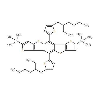 CAS   1446476-81-8    2,7-bis(trimethyltin)-5,10-bis[5-(2-ethylhexyl)-2-thienyl]dithieno[2,3-d:2',3'-d']benzo[1,2-b:4,5-b']dithiophene