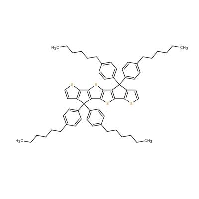 CAS   1343457-63-5  Thieno[3',2':4,5]cyclopenta[1,2-b]thieno[2'',3'':3',4']cyclopenta [1',2':4,5]thieno[2,3-d]thiophene,4,4,9,9-tetrakis(4-hexylphenyl)-4,9-dihydro-